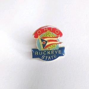 Vintage Ohio Buckeye State Flag Gold Tone Pin Accessory 1 inch by 1 inch Red Blu